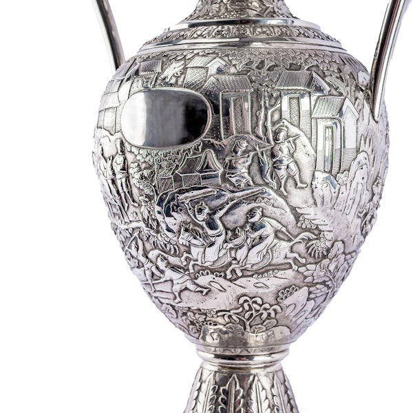 A Chinese silver cast and chased vase with makers mark WC, probably for Wing Chung of Hong Kong (active c.1850-1900) and made for the export market c.1870 - image 4