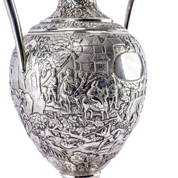 A Chinese silver cast and chased vase with makers mark WC, probably for Wing Chung of Hong Kong (active c.1850-1900) and made for the export market c.1870 - image 5