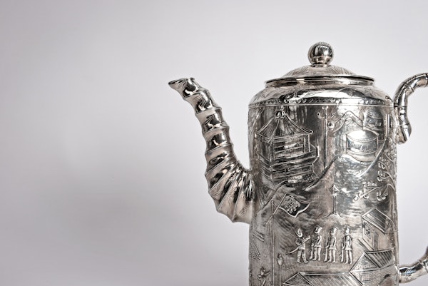 A large Chinese silver coffee pot with repousse decoration depicting scenes relating to the Japanese occupation of Port Arthur following the Russo Japanese war of 1904-05 - image 6