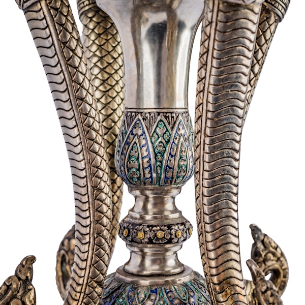 An exceptional late 19th century Cambodian silver and enamel funerary urn of traditional form - image 6
