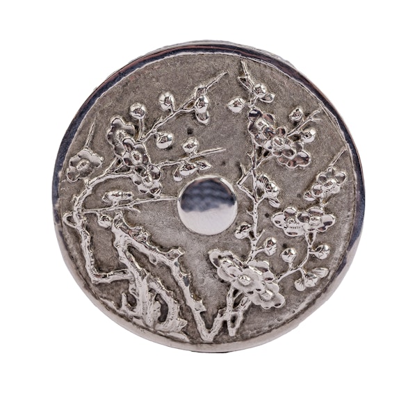 Antique Chinese Silver Circular Box with Lid and Plum Blossom Ornament - circa 1900 - image 2