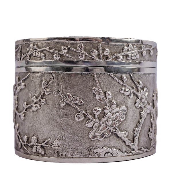 Antique Chinese Silver Circular Box with Lid and Plum Blossom Ornament - circa 1900 - image 5