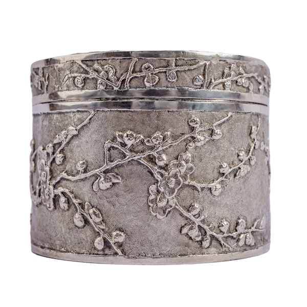Antique Chinese Silver Circular Box with Lid and Plum Blossom Ornament - circa 1900 - image 8