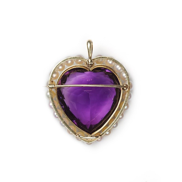 Vintage Amethyst, Cultured Pearl And Gold Heart Brooch Pendant, Circa 1970 - image 5
