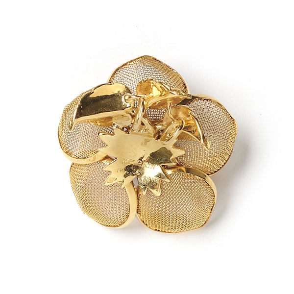 Vintage Merrin French Diamond And Gold Mesh Flower Pendant, Circa 1960 - image 5
