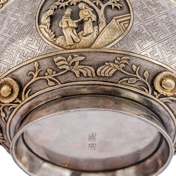 Antique Chinese Silver & Parcel-Gilt Bowl, Medallions  -  Chaozhou, (Chao Zhou) ( 潮州), China, late 19th Century - image 8