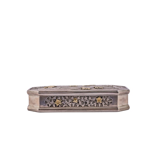 18th century Japanese silver with gold appliques elongated octagonal tobacco box - image 2