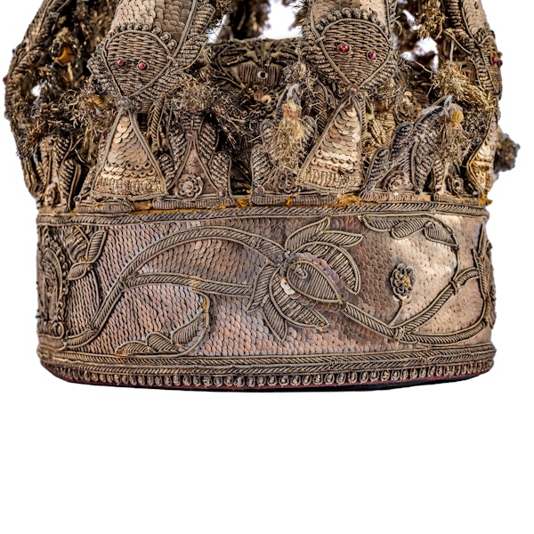 Antique Indian Crown Style Cap, Silver Gilt and Embroidered, Lucknow c. 1855 Lucknow Crown - image 5