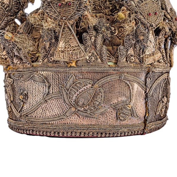Antique Indian Crown Style Cap, Silver Gilt and Embroidered, Lucknow c. 1855 Lucknow Crown - image 8