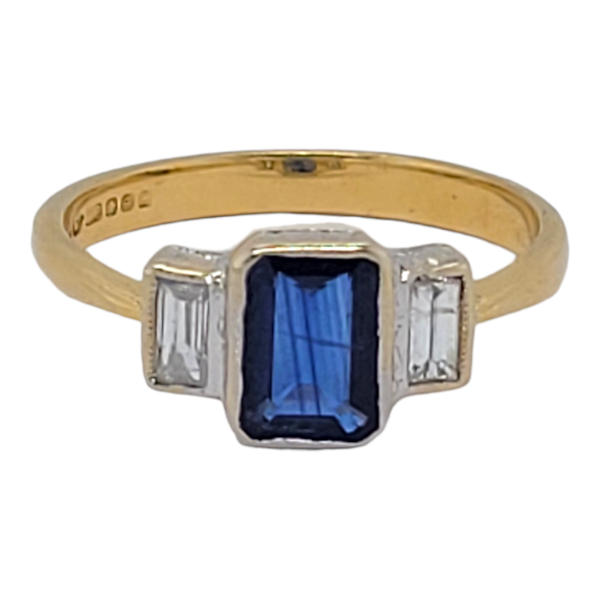 Emerald cut sapphire and baguette diamond engagement ring SKU: 6603 DBGEMS - image 1