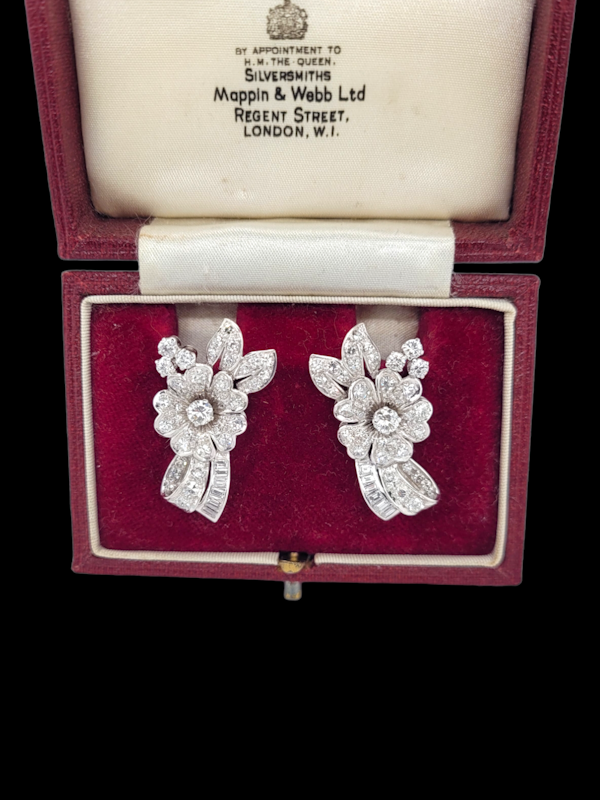 Pair of 1940's floral diamond earrings SKU: 6581 DBGEMS - image 1