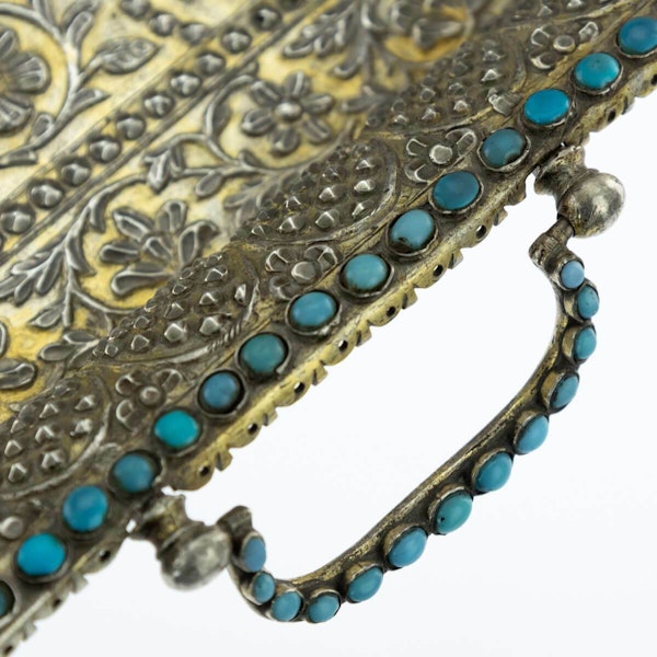Antique Mughal Silver Gilt Betel Pandan Tray, Turquoise Stones, India – 1750 - image 6