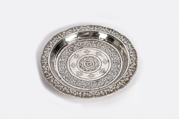 An Antique Malaysian/Malay Solid Silver Dish with Fine Foliate Engravings - image 2