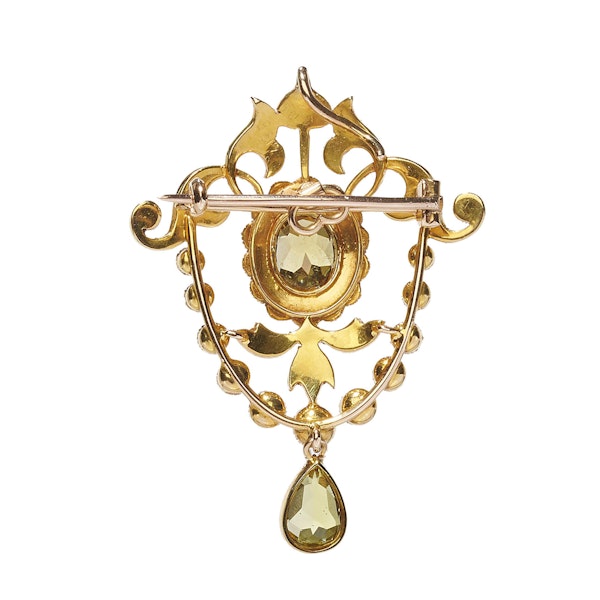 Antique Chrysoberyl, Natural Pearl And Gold Brooch-Cum-Pendant, Circa 1910 - image 3