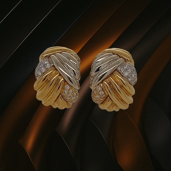 Italian Vintage Gold and Diamond Earrings - image 1