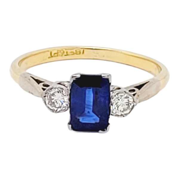 Emerald cut sapphire and diamond vintage engagement ring SKU: 6619 DBGEMS - image 1