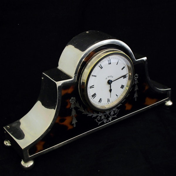 Silver and tortoise shell mantel clock - image 8