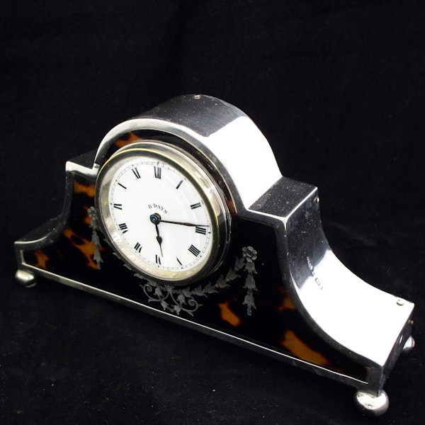 Silver and tortoise shell mantel clock - image 9