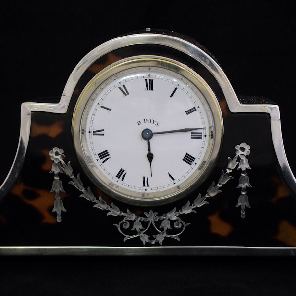 Silver and tortoise shell mantel clock - image 6