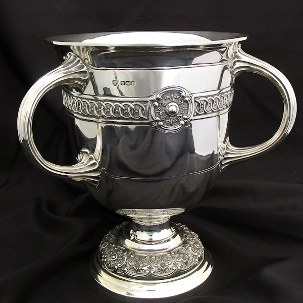 A large heavy , classic design three handle trophy cup. - image 6