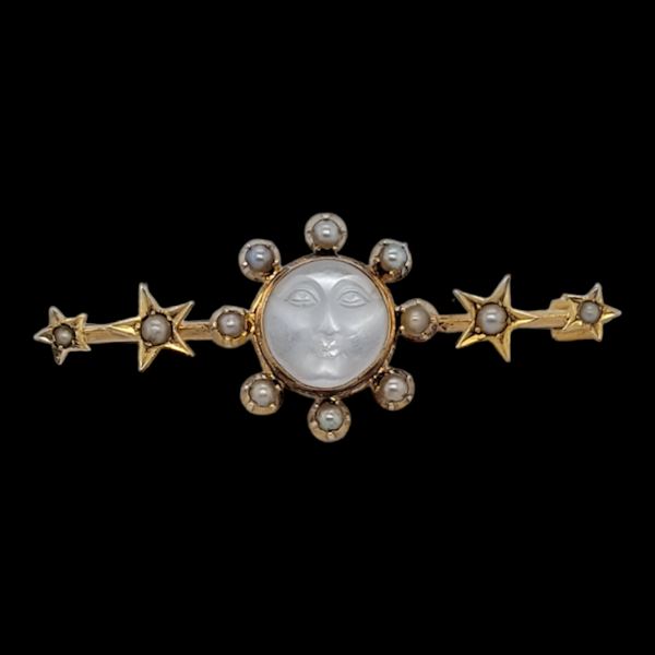 Antique moonstone man in the moon celestial pin SKU: 6637 DBGEMS - image 1