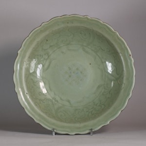 A Longquan celadon-glazed shallow dish, Yuan or Ming Dynasty