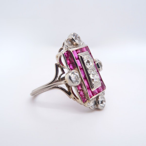 Art Deco ruby and diamond large tablet ring - image 2