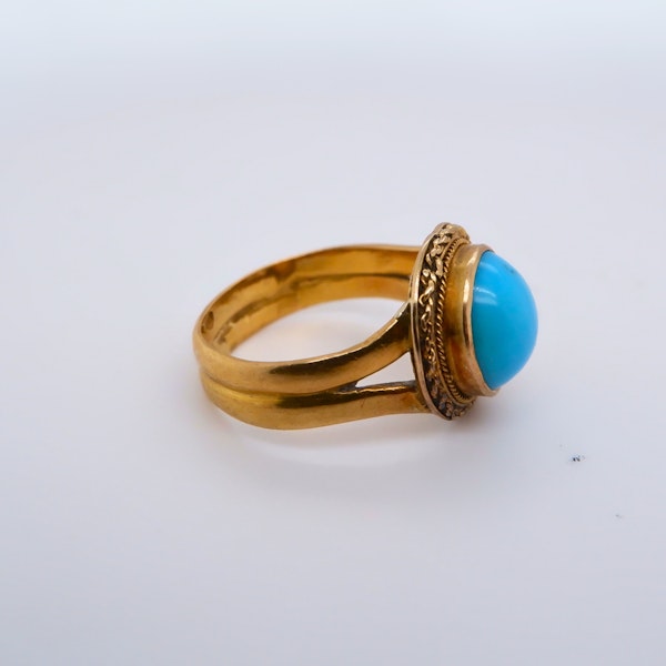 Antique 22 ct. gold and turquoise pinky ring - image 2