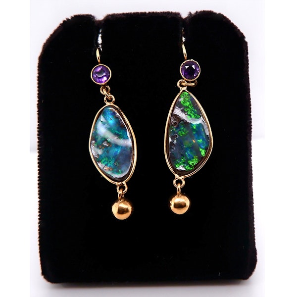 Black opal and amethyst earrings - image 1