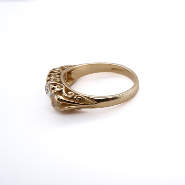 Retro carved half hoop 3 stone diamond ring - image 2