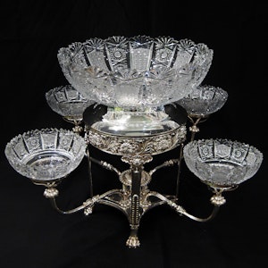 Old Sheffield plate Georgian cut crystal center piece