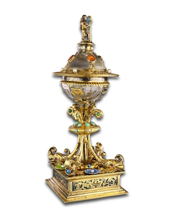 Silver gilt mounted rock crystal table salt. German, 17th - 19th centuries. - image 12