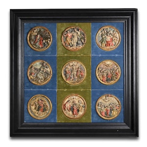 Nine wooden roundels from a Rosary Altar. Southern Germany, 16th century.