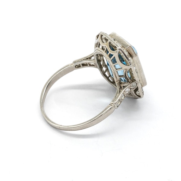Art Deco Aquamarine, Diamond and Platinum Ring - image 5