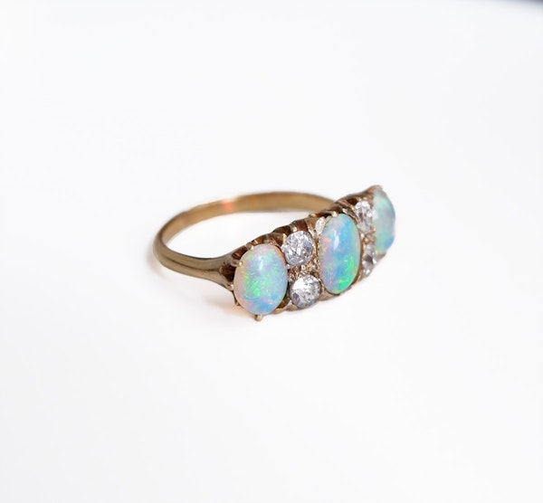 Victorian opal and diamonds half hoop gold ring - image 2