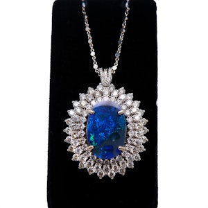 Black opal and diamond large pendant/necklace on optional platinum chain