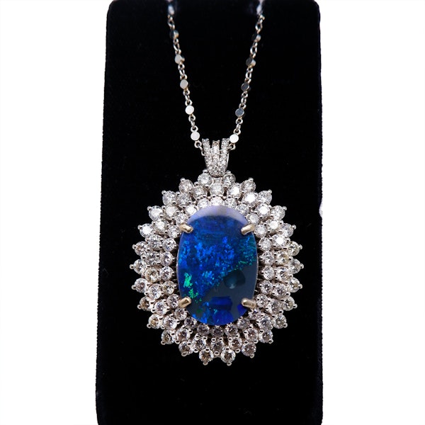 Black opal and diamond large pendant/necklace on optional platinum chain - image 1