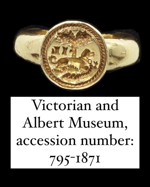 Gold signet ring engraved with a faithful hound. English, late 16th century. - image 10