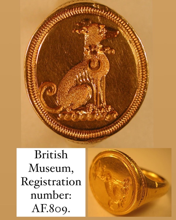 Gold signet ring engraved with a faithful hound. English, late 16th century. - image 8