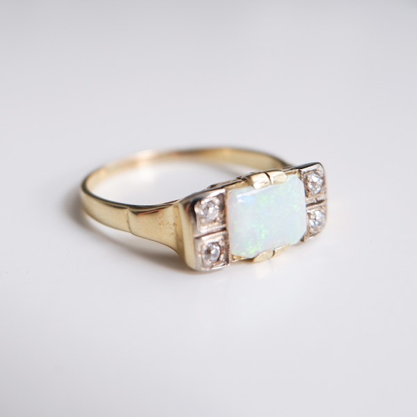 Art Deco rectangular opal and diamond tablet ring - image 2