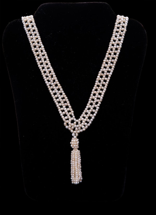 Natural pearls satoire necklace with tassle - image 1