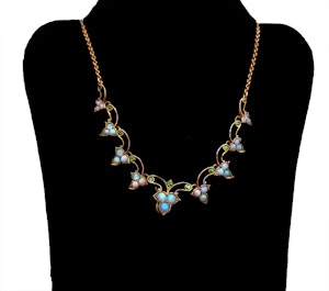 Edwardian demantoid garnet and opal fancy necklace