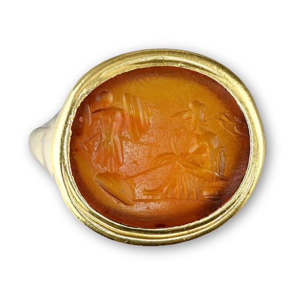 Gold ring with a Roman intaglio of a seated Minerva before a trophy of armour. - image 6