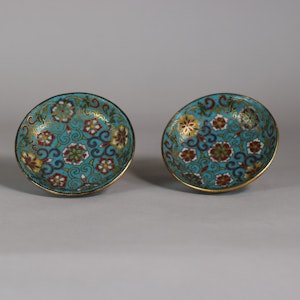 Pair of Chinese miniature cloisonné tazza, 18th century