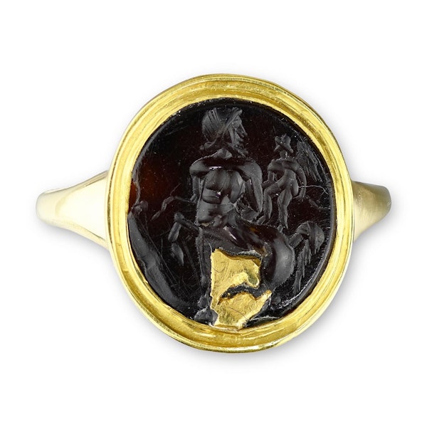 Gold ring with a sard intaglio of Cupid and a Centaur. Roman, 1stC BC / 1stC AD. - image 2