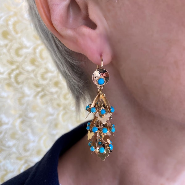 Vintage Turquoise And Gold Drop Earrings, Circa 1950 - image 2