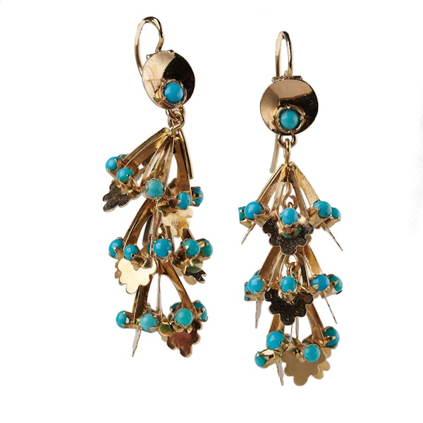 Vintage Turquoise And Gold Drop Earrings, Circa 1950 - image 3