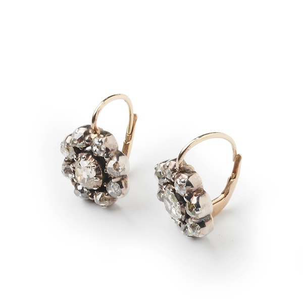 Antique Diamond and Silver Upon Gold Cluster Earrings, Circa 1880, 4.50 Carats - image 3
