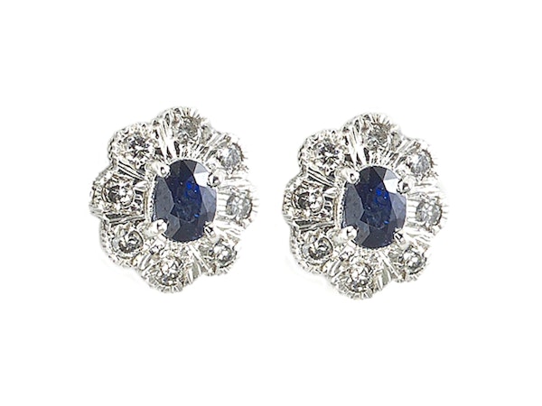 Vintage Sapphire and Diamond Cluster Stud Earrings, Circa 1960 - image 4