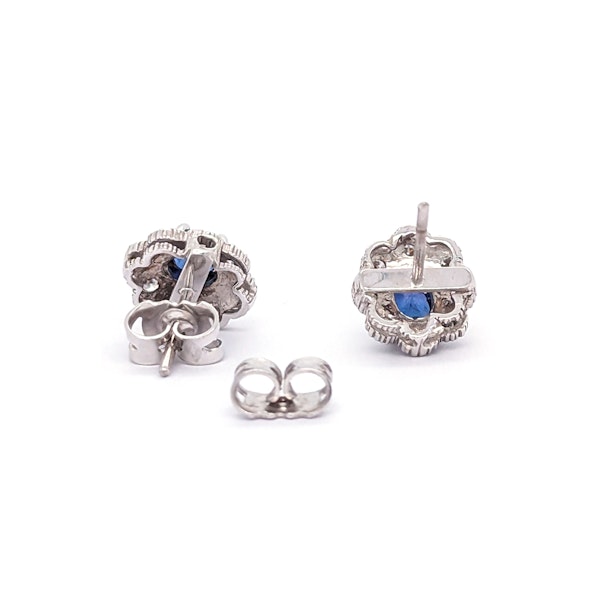 Vintage Sapphire and Diamond Cluster Stud Earrings, Circa 1960 - image 3